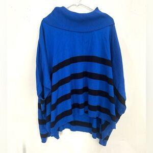 Calvin Klein Poncho Turtle Neck Soft Black and Blue Stripes Sweater L/XL